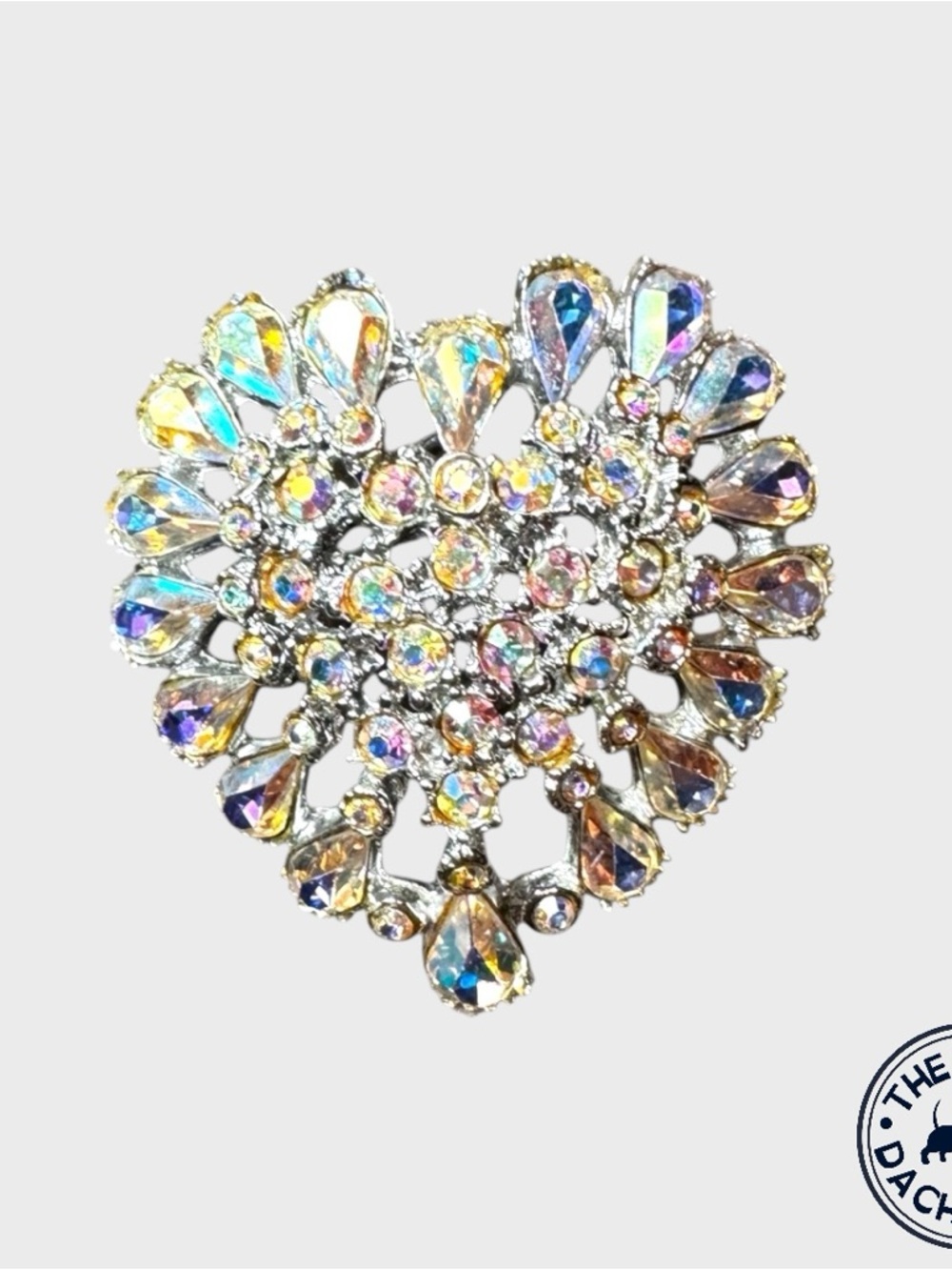Vintage Iridescent Crystal Heart Brooch